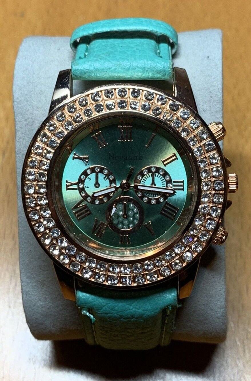 Novadab watch. Blue and Gold with Rhinestones Strap